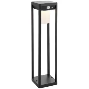 Image of Endon Hallam Modern Solar Powered Dimmable LED Short Bollard Lamp Textured Black, PIR Motion & Day Night Sensors, Warm White, IP44