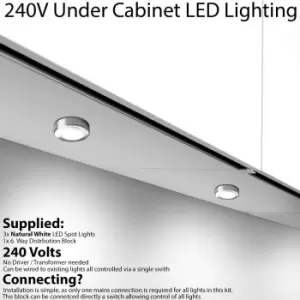 Image of 3x BRUSHED NICKEL Round Surface or Flush Under Cabinet Kitchen Light Kit - 240V Mains Powered - Natural White LED