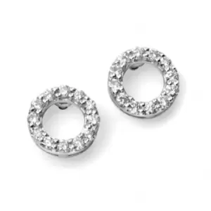 image of Elements 9ct White Gold Open Circle Pave Earrings GE968