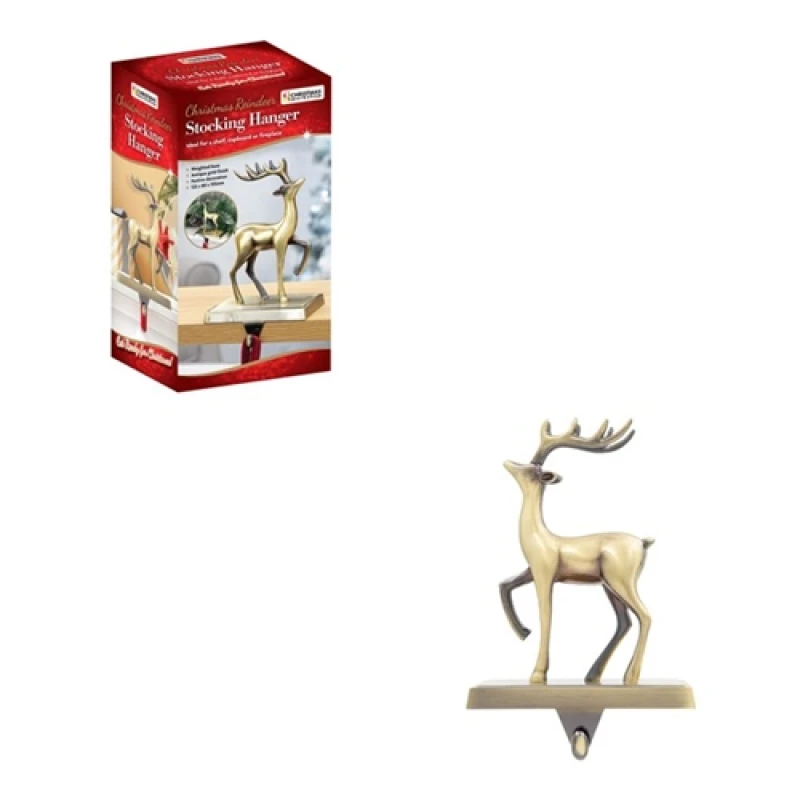 Image of Christmas Workshop Reindeer Stocking Hanging Hook - Antique Gold 72609