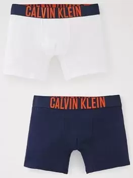 image of Calvin Klein Boys 2 Pack Logo Boxer Briefs - Navy/white, Navy/White, Size Age: 12-14 Years