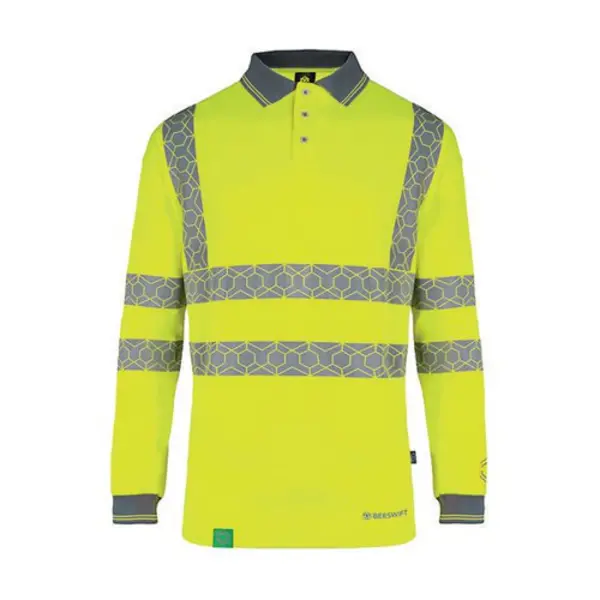 Image of Beeswift Envirowear Beeswift Envirowear High Visibility Long Sleeve Polo Shirt Saturn Yellow M EWCPKLSSYM