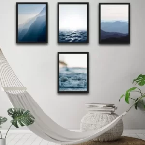 Image of Blue Heaven Set Multicolor Decorative Framed Painting (4 Pieces)