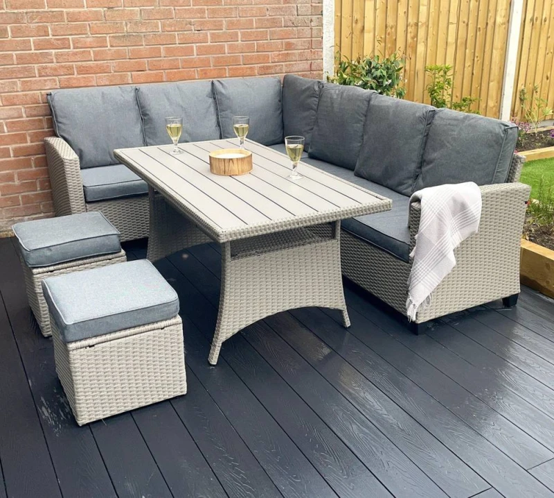 Image of Outdoor Living The York 8 Seat Grey Rattan Corner Sofa Dining Set Grey Unisex