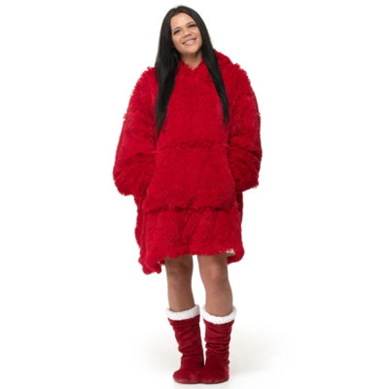 Image of Velosso Alaska Shaggy Fur Oversized Hoodie Blanket One Size Fits All in Red Red Unisex One Size