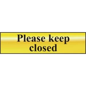 image of ASEC Please Keep Closed 200mm x 50mm Gold Self Adhesive Sign