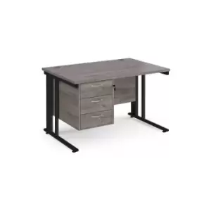 image of Maestro 25 straight desk 1200mm x 800mm with 3 drawer pedestal - Black cable managed leg frame and grey oak top