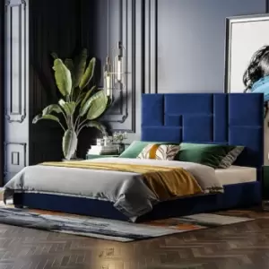 Image of Conmo Bed King Plush Velvet Blue