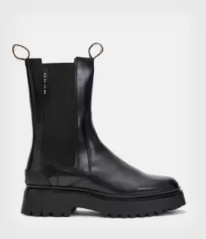 Image of AllSaints Womens Amber Leather Boots, Black, Size: UK 3/US 6/EU 36
