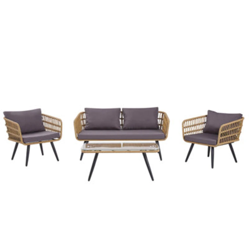 Image of Beliani Garden Lounge Set With Table 4 Seater Fobello Pe Rattan Beige