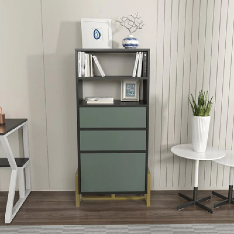 Image of Decorotika - Utopie Modern Bookshelf Shelving Unit Bookcase Display Unit With Cabinets - Black And Green, Multi UTP54BC05