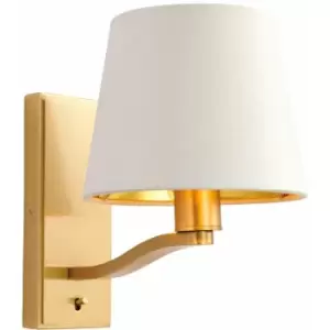 Image of Wall Light Satin Brass Plate & Vintage White Fabric 40W E14 Dimmable