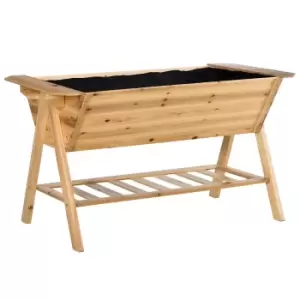 image of Outsunny Free Standing Wooden Planter Garden Raised Bed W/ Shelf 148.5x79x82cm