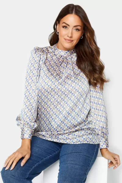 Image of M&Co High Neck Satin Blouse, Blue, Size 12, Women