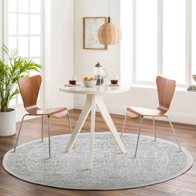 Image of Livabliss Round Vintage Oriental Boho Grey/ivory Margaux Area Rug 160 X 160 Cm - Easy Care, Non Shedding, Ideal For Living Room & Bedroom