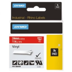 Image of Dymo 1805429 White on Red Vinyl Labels 24mm x 5.5m