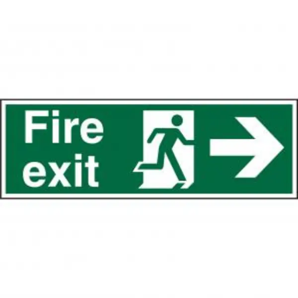 image of Stewart Superior Seco Photoluminescent Safe Procedure Safety Sign Fire Exit Man Running and Arrow Pointing Right Glow In The Dark 450 x 150mm - SP121P