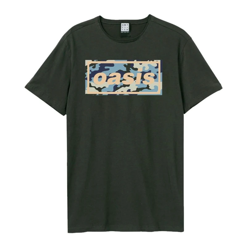 Image of Amplified Mens Camo Oasis Logo T-Shirt in Charcoal Size: Large Charcoal Male L
