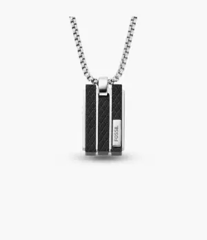 Image of Fossil Men Textured Plaque Stainless Steel Pendant Necklace