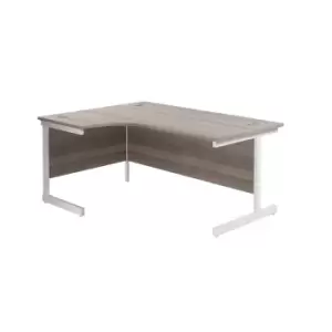 Image of 1800X1200 Single Upright Left Hand Radial Desk Grey Oak - White + Desk High Ped