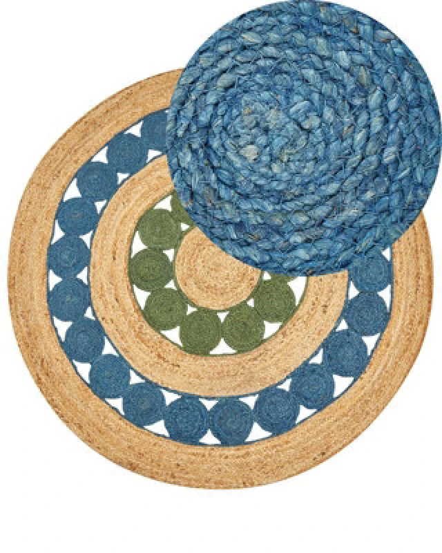 Image of Beliani Rug Hovit Green Blue 140 Cm Jute