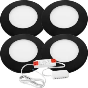 Image of 4x MATT BLACK Ultra-Slim Round Under Cabinet Kitchen Light & Driver Kit - Natural White Diffused LED