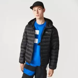 Image of Mens Lacoste Quilted Hooded Short Jacket Size 48 Black
