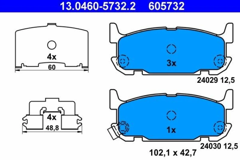 Image of ATE 13.0460-5732.2 Brake pad set with acoustic wear warning, with accessories, with anti-squeak plate Brake Pad Set,disc brake (402)