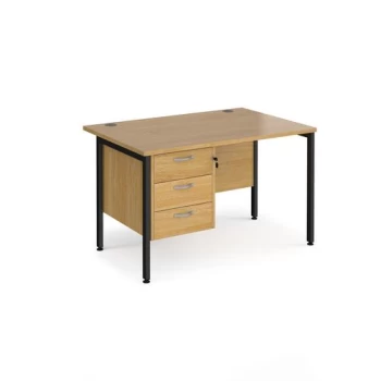 Image of Office Desk Rectangular Desk 1200mm With Pedestal Oak Top With Black Frame 800mm Depth Maestro 25 MH12P3KO