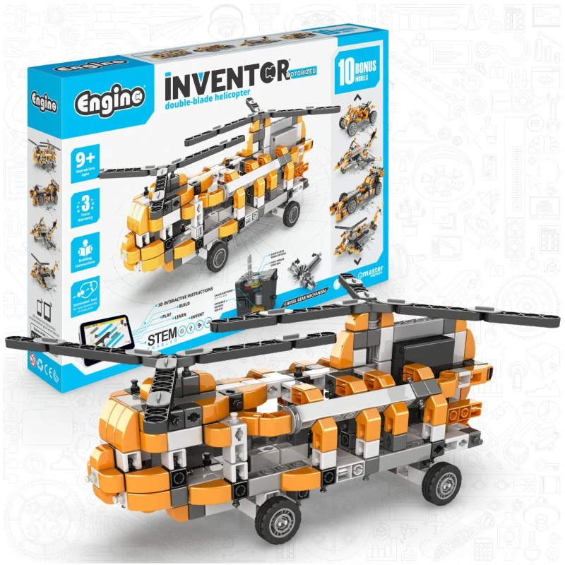 Image of Engino Inventor Motorized Double-Blade Helicopter w 10 Models Orange