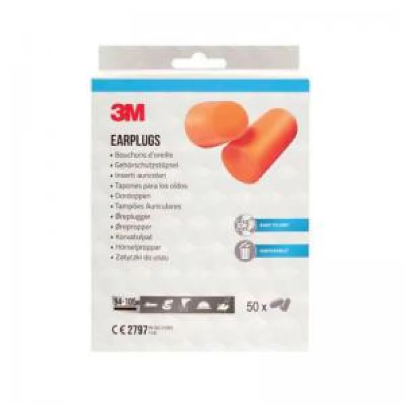 Image of 3M 3M Disposable Earplugs 1100 Soft Foam Orange (Pack of 50) 1100-50 1100-50