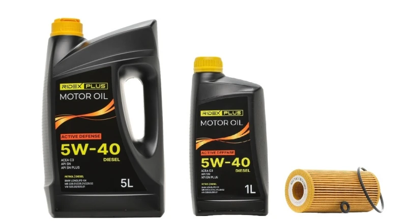 Image of RIDEX PLUS 100908O0080P Oil change kit (oil filter + engine oil) Oil change kit (oil filter + engine oil) (100908)