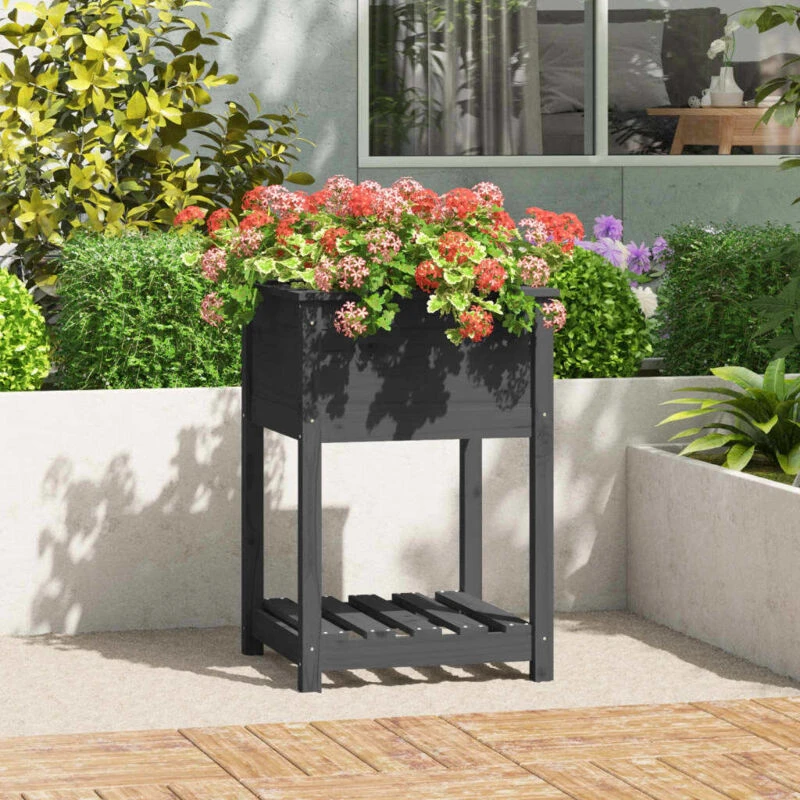 Image of VIDAXL Planter with Shelf Grey 54x54x81cm Solid Wood Pine Vidaxl 8720845677510