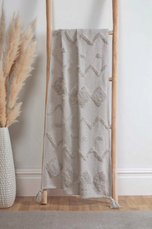 Image of Rapport Home Juniper Cotton Tufted Patterned Throw in Silver Size: 70cm x 70cm Silver Unisex 70cm x 70 cm