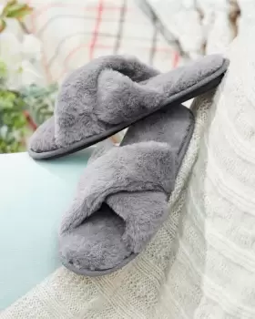 Cotton Traders Womens Cross Over Slippers in Grey