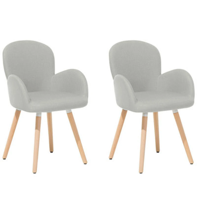 Image of Beliani Set Of 2 Dining Chairs Brookville Fabric Light Grey