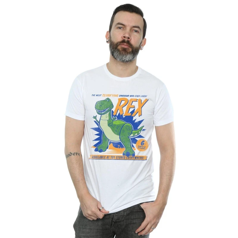 Image of Disney Men Toy Story 4 Rex Terrifying Dinosaur T-Shirt in White Size: Small White S Male 5059308531360