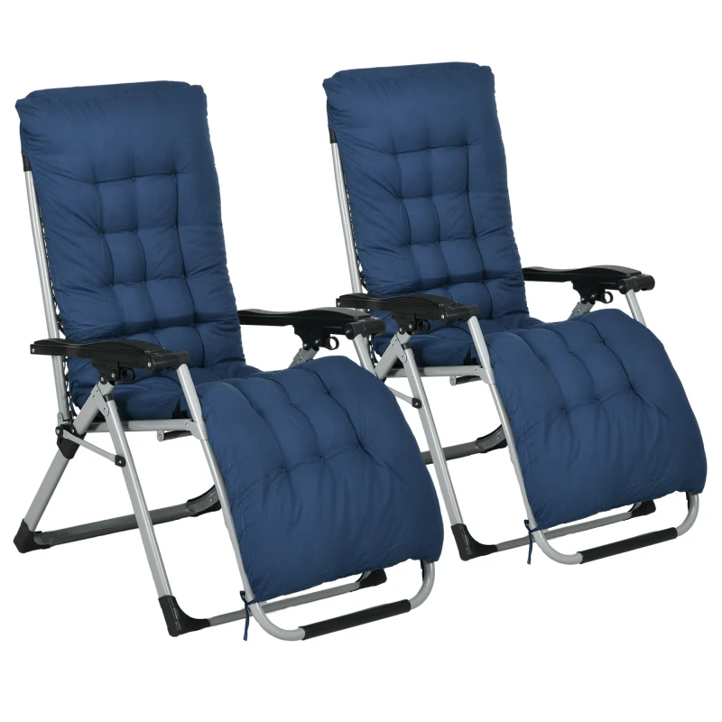 Image of Outsunny 2 PCS Reclining Zero Gravity Chair Folding Lounger Cushion Blue TJ Hughes 5061025110834