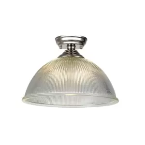 image of Dresden Flush Ceiling Lamp E27 With Dome 38cm Glass Shade Polished Nickel, Clear