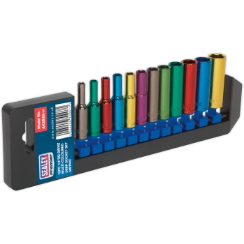 image of Sealey 12 Piece 1/4" Drive Coloured Deep Hex WallDrive Socket Set Metric 1/4"