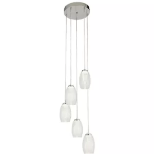 image of Searchlight Cyclone 5 Light Mu Lighti Drop Pendant, Clear Glass 3000K