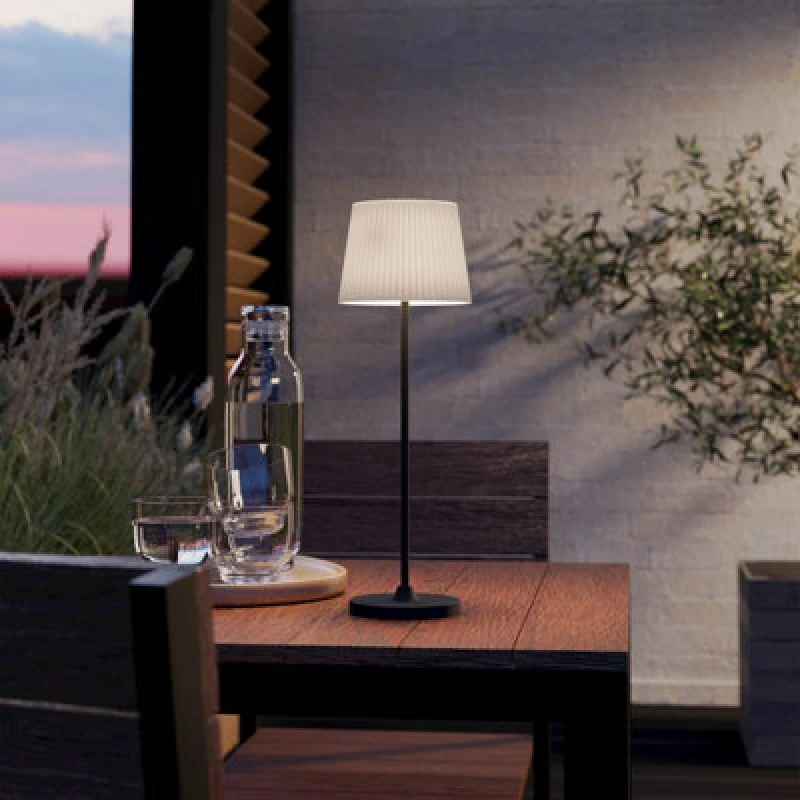 Image of Eglo Leonero Steel And Fabric Portable Touch-Dimmer LED Tuneable White Table Lamp, Beige