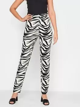 Image of Long Tall Sally Zebra Hazel Slim Leg Trouser 36", White, Size 24, Women
