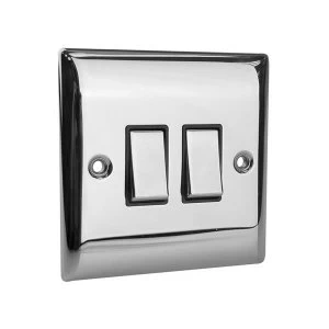 image of SMJ 2-Way Light Switch 2-Gang Brushed Steel