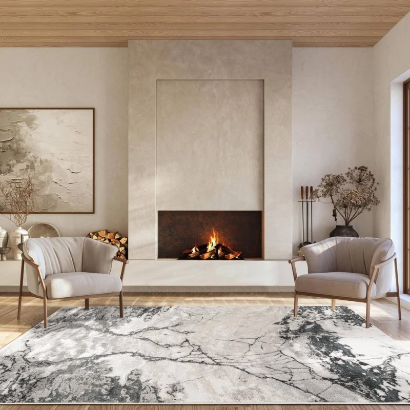 Image of Elysium Modern Abstract Living Room Area Rug Metallic Sheen - Huracan Grey 60Cm X 220Cm
