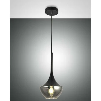 Image of Fabas Luce Lighting - Fabas Luce Apollo Dome Pendant Ceiling Lights Black Glass, E27