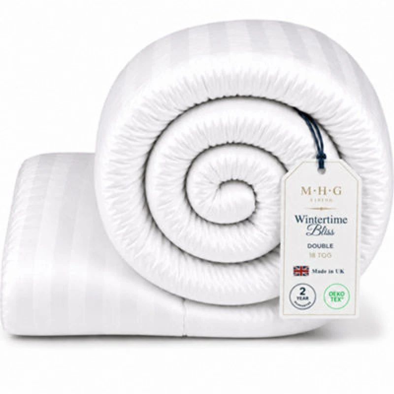 Image of MHG Living 18 Tog Winter Duvet - Hotel Quality Striped Microfibre Duvet, Breathable & Hypoallergenic - Double