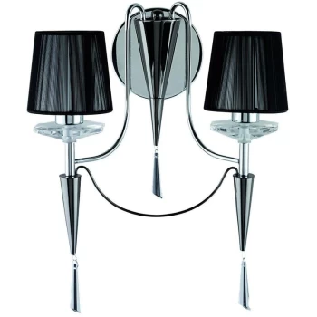 image of Searchlight Duchess - 2 Light Indoor Candle Wall Light Black Chrome with Shades, G9