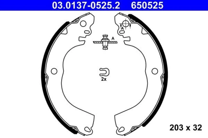 Image of ATE 03.0137-0525.2 Brake Shoes without lever Brake Shoe Set (70)