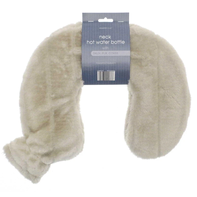 Image of Country Club Country Club Luxury Faux Fur Neck Hot Water Bottle - Stone Stone One Size Unisex 5023674214615